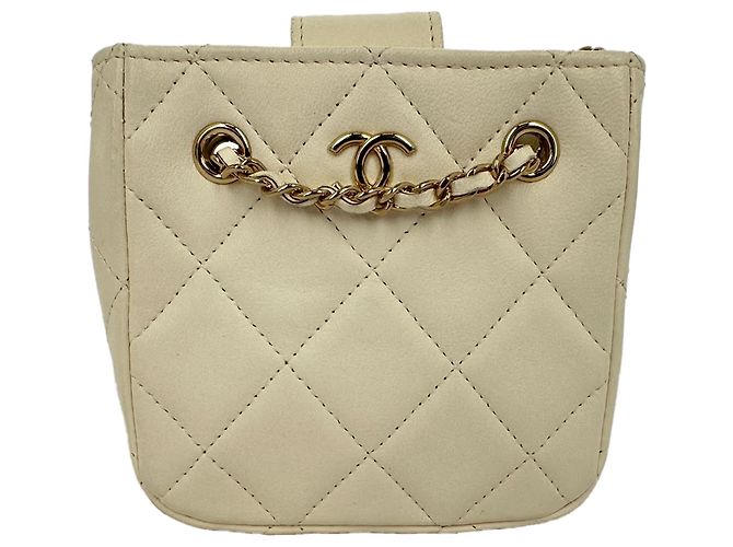 Timeless Chanel Mini Square gesteppte Clutch aus elfenbeinfarbenem Leder Weiß Roh - Ansicht 3
