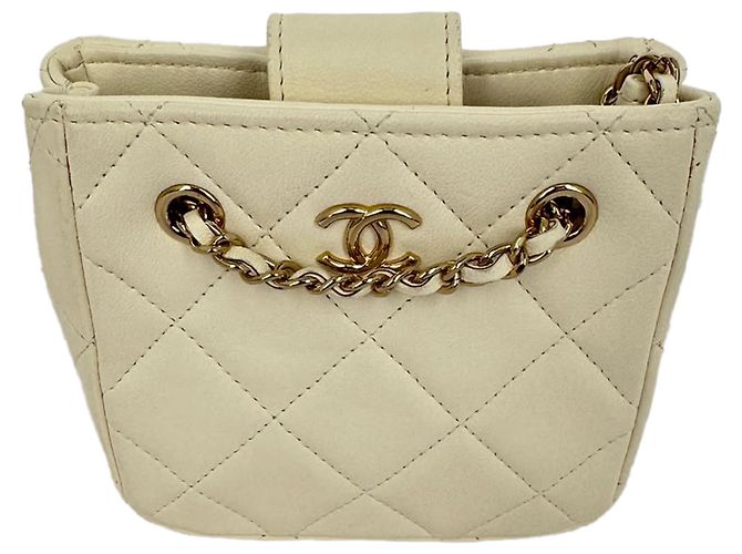 Timeless Chanel Mini Square gesteppte Clutch aus elfenbeinfarbenem Leder Weiß Roh - Ansicht 4