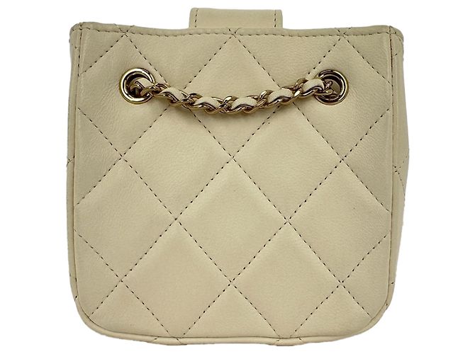 Timeless Chanel Mini Square gesteppte Clutch aus elfenbeinfarbenem Leder Weiß Roh - Ansicht 5