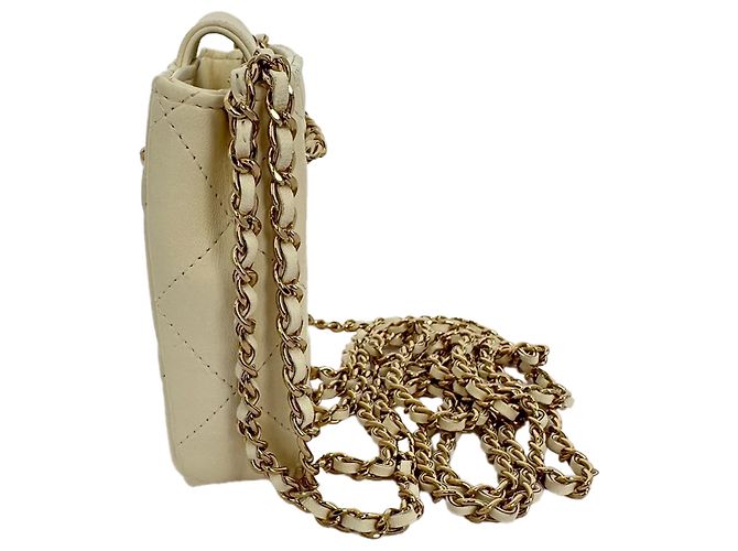 Timeless Chanel Mini Square gesteppte Clutch aus elfenbeinfarbenem Leder Weiß Roh - Ansicht 8