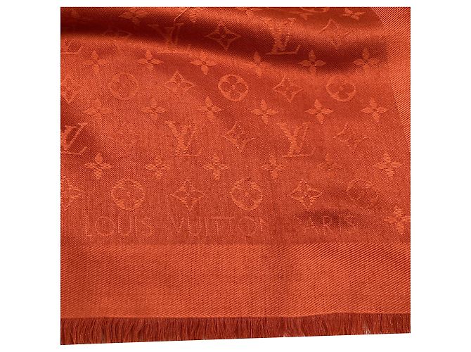 Écharpe à franges Monogram Louis Vuitton en soie orange Imprimé python - vue 7