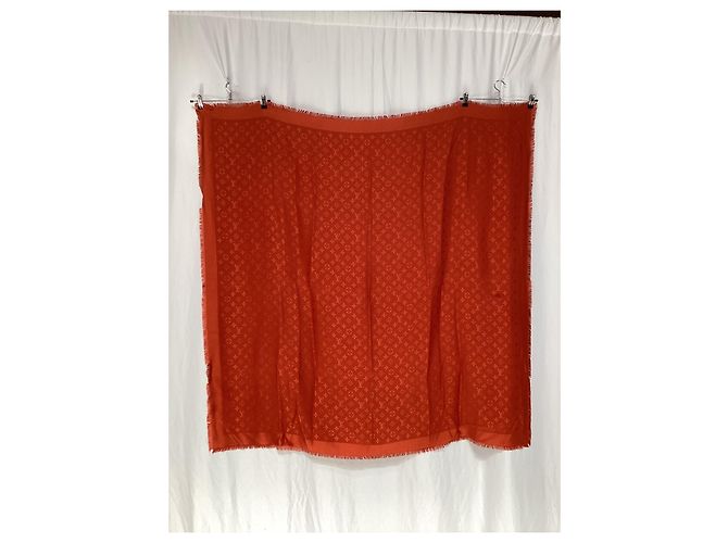 Écharpe à franges Monogram Louis Vuitton en soie orange Imprimé python - vue 8