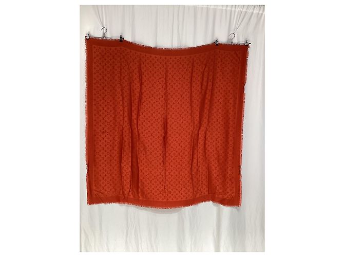 Écharpe à franges Monogram Louis Vuitton en soie orange Imprimé python - vue 9