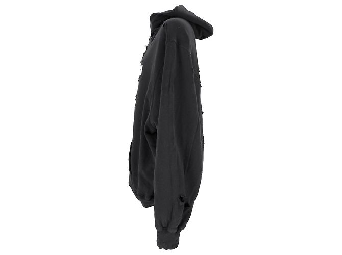 Balenciaga Logo Destroyed Hoodie aus schwarzer Baumwolle - Ansicht 2