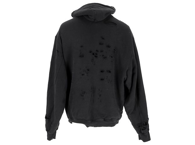 Balenciaga Logo Destroyed Hoodie aus schwarzer Baumwolle - Ansicht 3