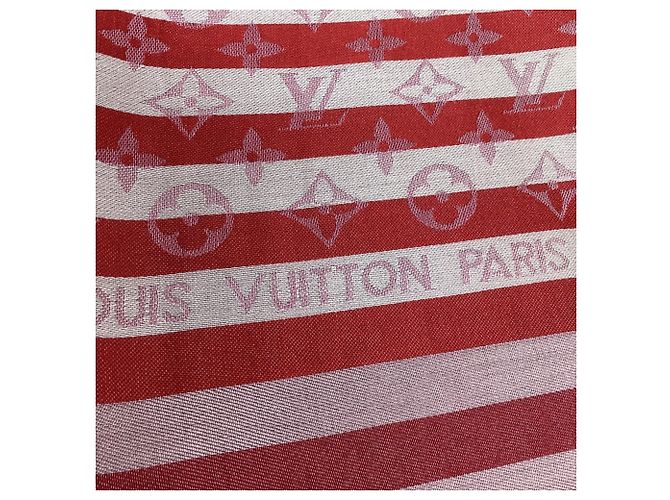 Sciarpa monogram a righe Louis Vuitton in seta rossa Rosso - vista 5