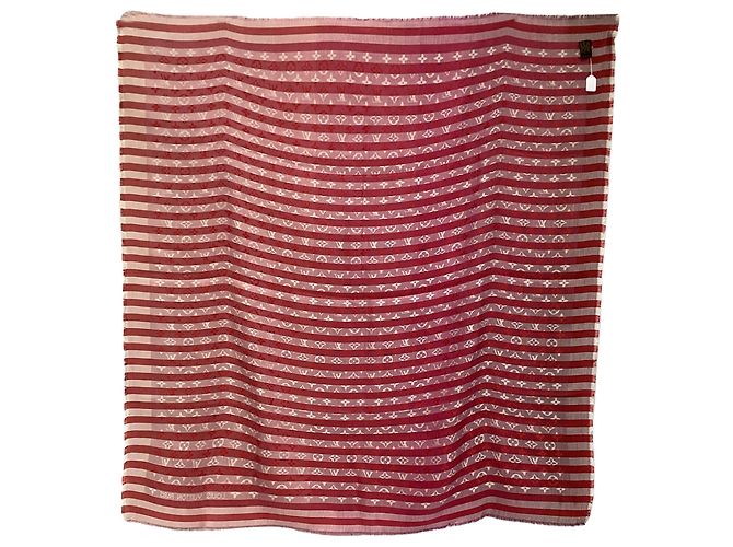 Sciarpa monogram a righe Louis Vuitton in seta rossa Rosso - vista 6