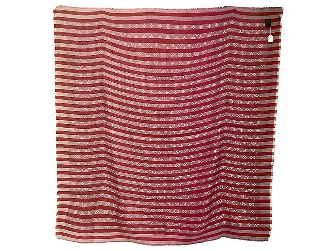 Sciarpa monogram a righe Louis Vuitton in seta rossa Rosso - vista 7