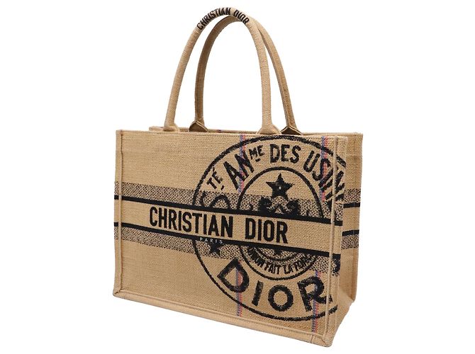 Christian Dior Dior Book Tote Tasche Medium aus beigem Jutencanvas - Ansicht 2