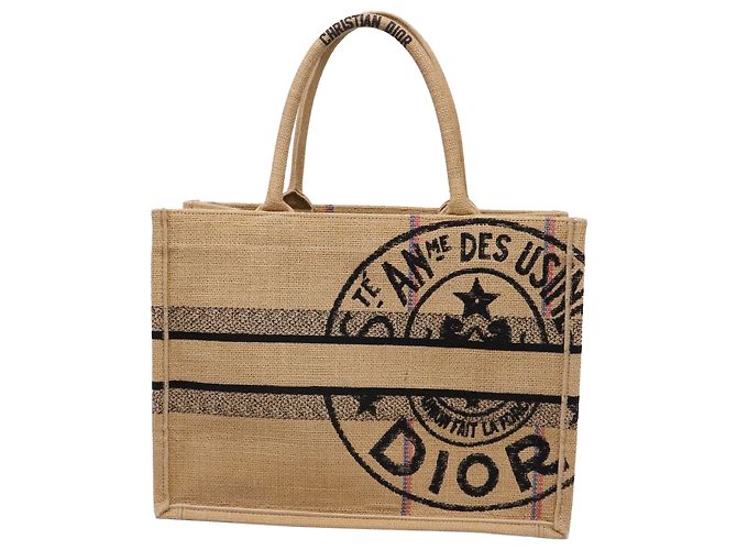 Christian Dior Dior Book Tote Tasche Medium aus beigem Jutencanvas - Ansicht 4