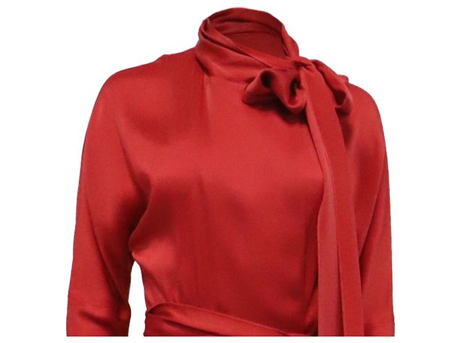 Autre Marque Abito midi a maniche lunghe con scollo a fiocco Sies Marjan in viscosa rossa - vista 2