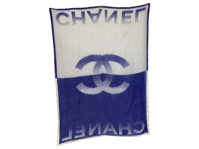 Sciarpa con motivo logo Chanel in lana blu Blu chiaro - vista 5