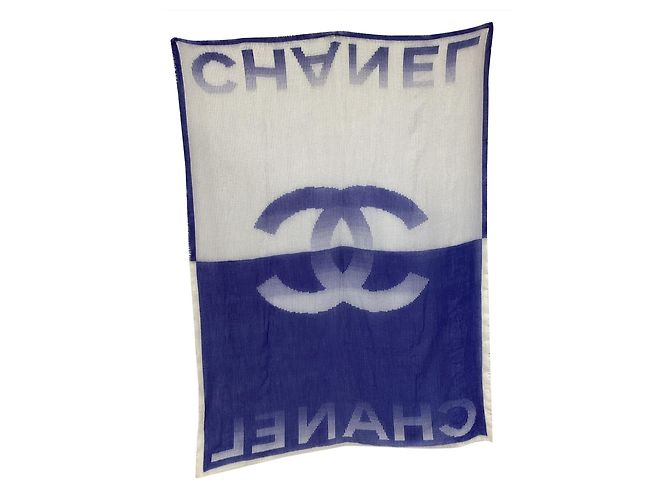 Sciarpa con motivo logo Chanel in lana blu Blu chiaro - vista 6