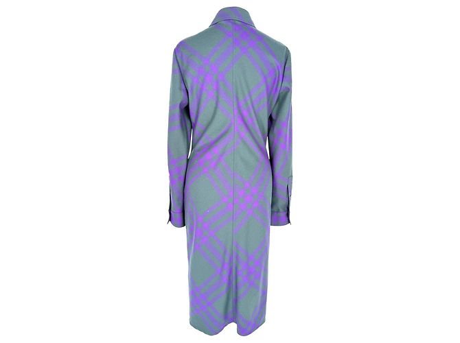 Abito camicia midi a quadri Burberry in lana multicolore - vista 2