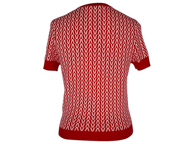 Valentino Garavani Valentino Kurzarm-Top aus Jacquard-Strick aus roter Wolle - Ansicht 3