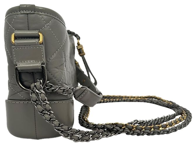 Borsa a tracolla piccola Gabrielle di Chanel in pelle grigia Stampa python - vista 4