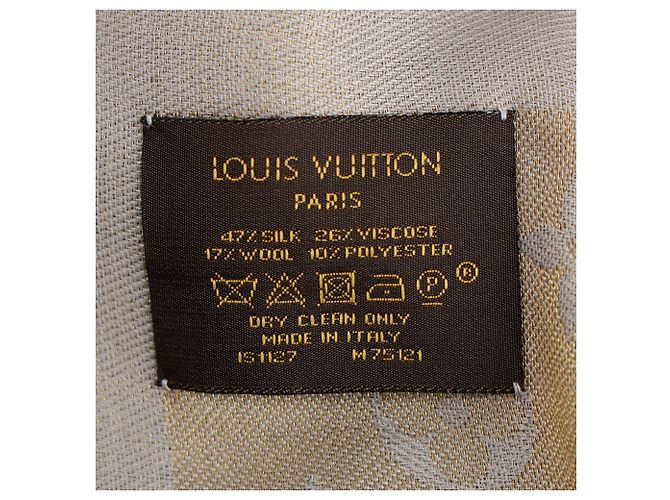 Sciarpa con frange Monogram Louis Vuitton in seta beige - vista 4