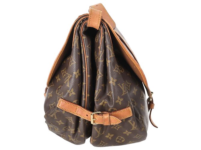 Borsa a tracolla Louis Vuitton Saumur 35 in tela rivestita marrone - vista 2