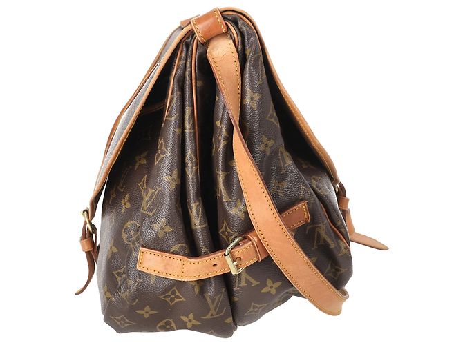 Borsa a tracolla Louis Vuitton Saumur 35 in tela rivestita marrone - vista 4