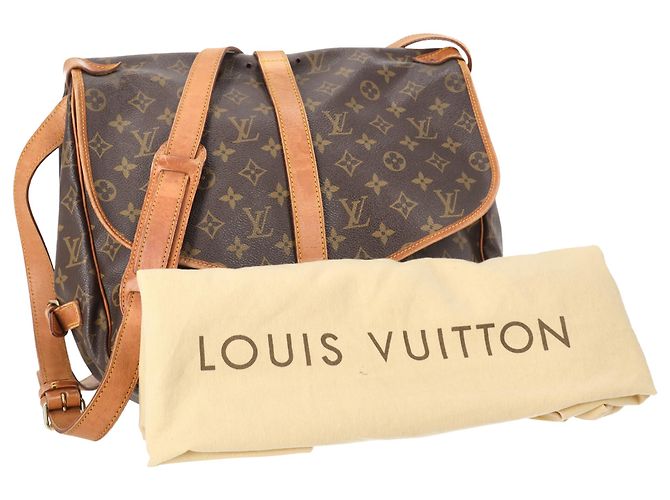 Borsa a tracolla Louis Vuitton Saumur 35 in tela rivestita marrone - vista 7