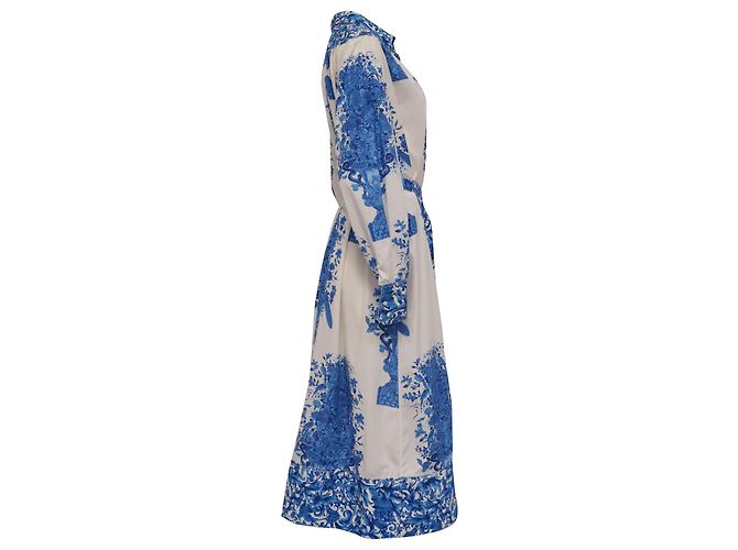 Valentino Garavani Abito camicia midi Valentino con stampa floreale in cotone blu - vista 3