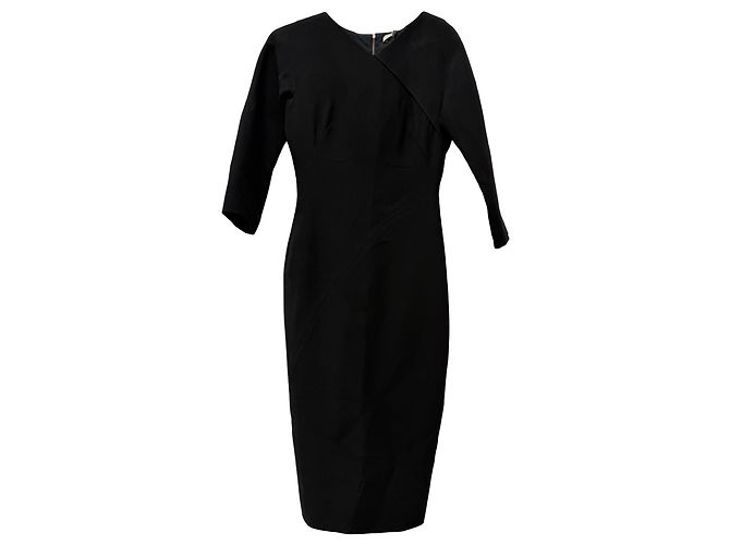 Abito midi Victoria Beckham in lana nera - vista 2