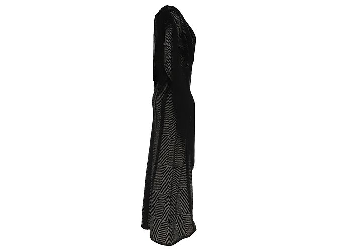 Herve Leger gestricktes Maxikleid mit Fransen und langen Ärmeln aus schwarzer Viskose - Ansicht 3