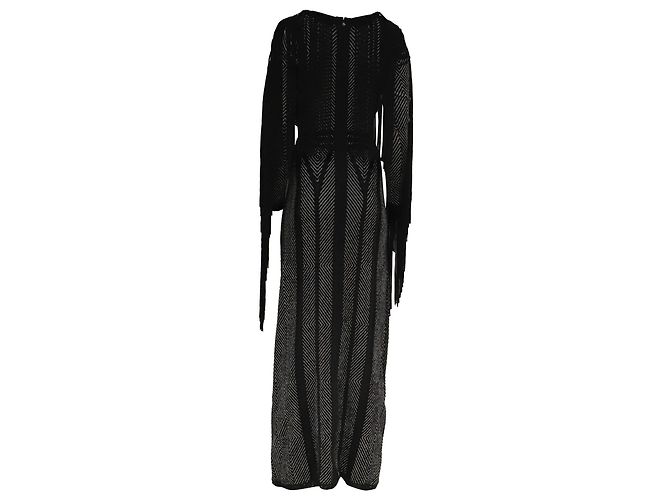 Herve Leger gestricktes Maxikleid mit Fransen und langen Ärmeln aus schwarzer Viskose - Ansicht 4