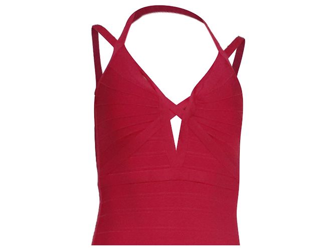 Vestido maxi halterneck Herve Leger em rayon rosa - vista 2