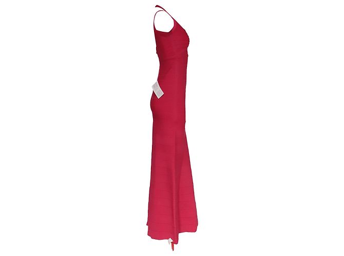 Vestido maxi halterneck Herve Leger em rayon rosa - vista 3