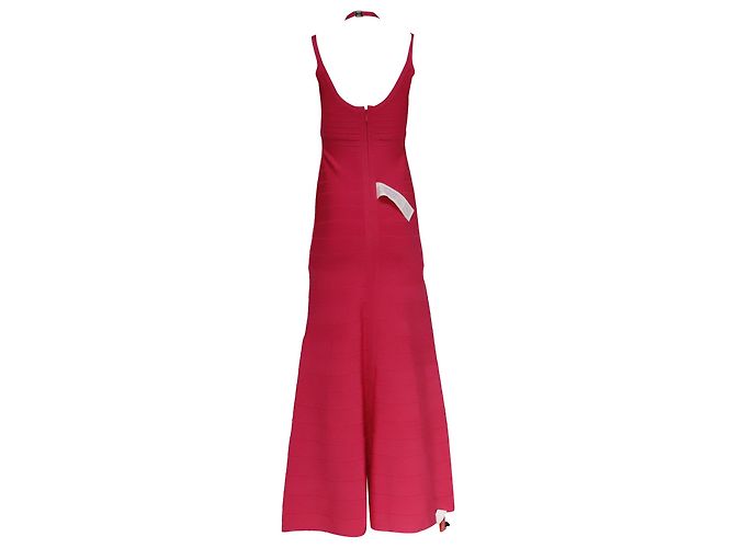 Vestido maxi halterneck Herve Leger em rayon rosa - vista 4