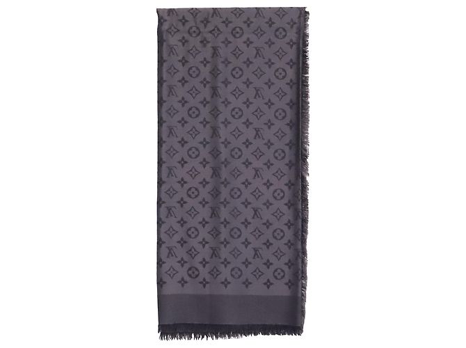 Cachecol com franjas Monogram Louis Vuitton em seda cinza - vista 2