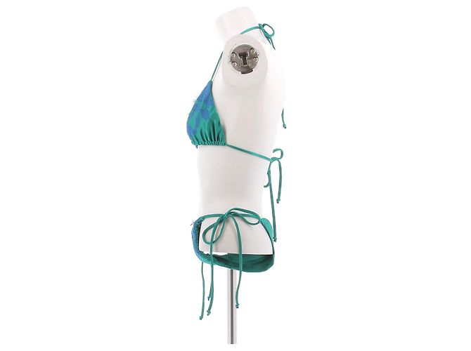Autre Marque Biquíni verde com renda azul - vista 4