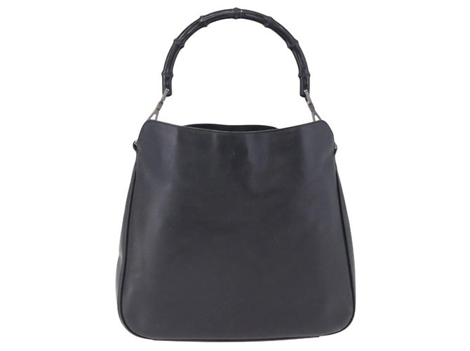GUCCI Bamboo Hand Bag Leather Black Silver 001 1638 - vista 3