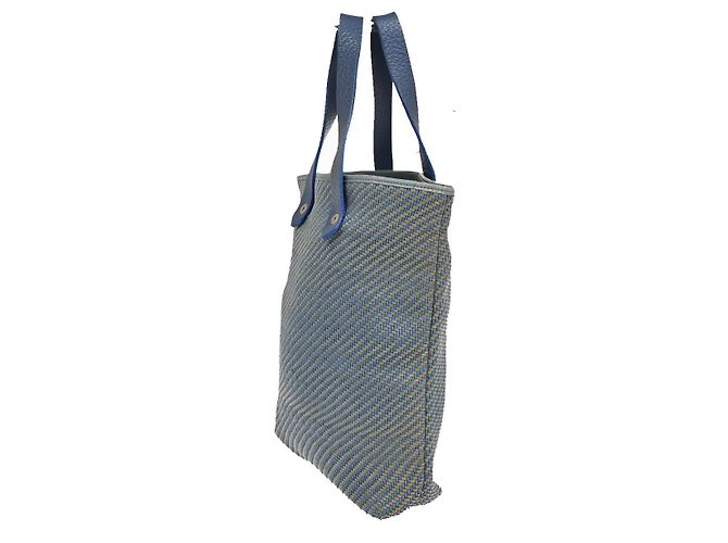 Hermès Hermes Ahmedabad de piel trenzada y lona GM Azul - vista 3
