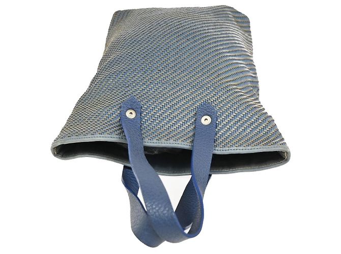 Hermès Hermes Ahmedabad de piel trenzada y lona GM Azul - vista 7