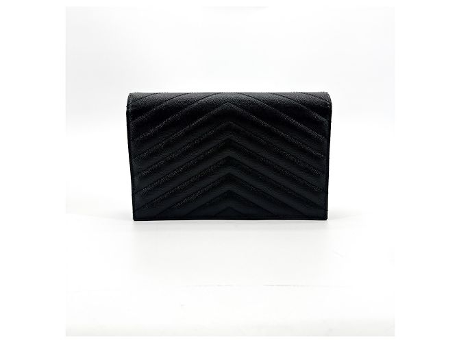 Autre Marque Saint Laurent Classic Monogram Wallet on Chain Matelasse Chevron Leather Small Negro - vista 2