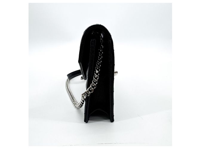 Autre Marque Saint Laurent Classic Monogram Wallet on Chain Matelasse Chevron Leather Small Negro - vista 3