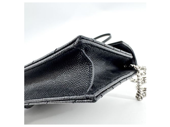 Autre Marque Saint Laurent Classic Monogram Wallet on Chain Matelasse Chevron Leather Small Negro - vista 7