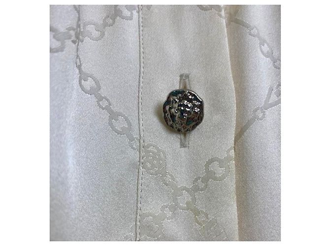 Chanel Vestido Blouson 23C Ecru de Seda Jacquard con Lazo de Terciopelo FR 40 - vista 6