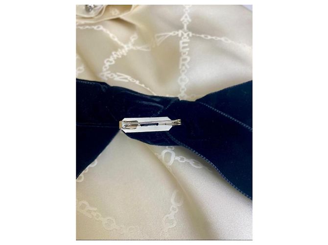 Chanel Vestido Blouson 23C Ecru de Seda Jacquard con Lazo de Terciopelo FR 40 - vista 7