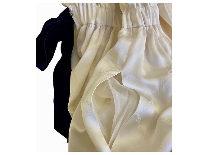 Chanel Vestido Blouson 23C Ecru de Seda Jacquard con Lazo de Terciopelo FR 40 - vista 8