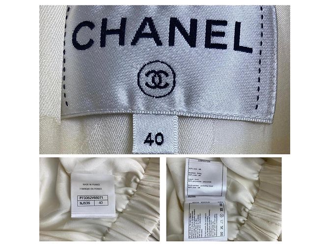 Chanel Vestido Blouson 23C Ecru de Seda Jacquard con Lazo de Terciopelo FR 40 - vista 9