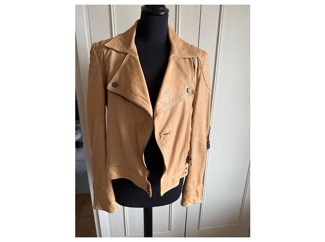 Galliano Beige biker style leather jacket - view 2