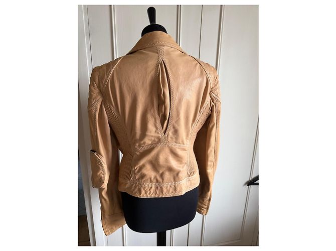 Galliano Beige biker style leather jacket - view 3