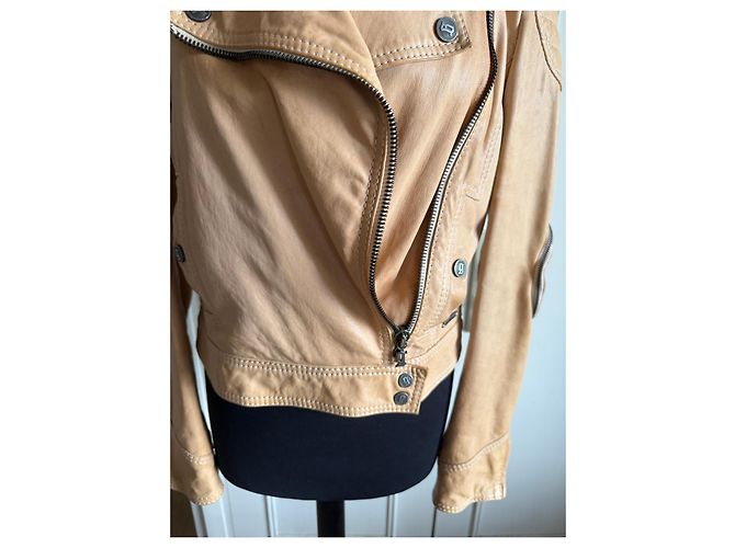 Galliano Beige biker style leather jacket - view 4
