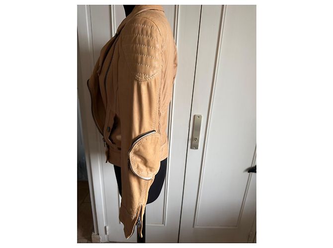 Galliano Beige biker style leather jacket - view 5