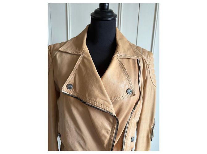 Galliano Beige biker style leather jacket - view 6