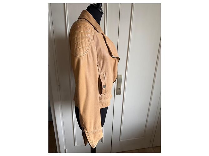 Galliano Beige biker style leather jacket - view 7