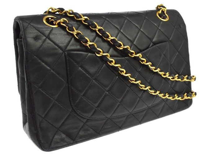 Chanel Vintage Classic Double Flap Quilted Lambskin Medium Nero - vista 2